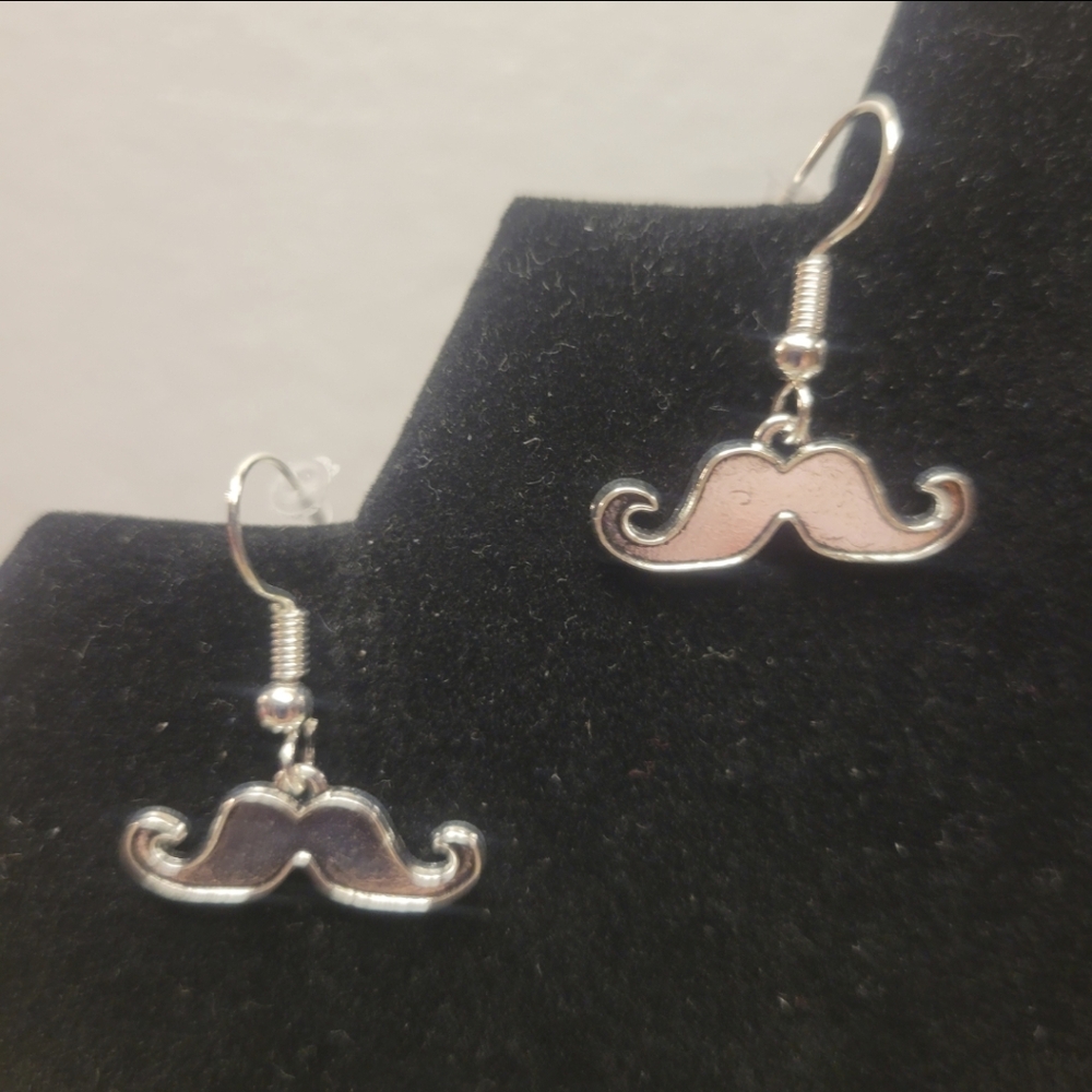 Silver Santa's Mustache Christmas Earrings